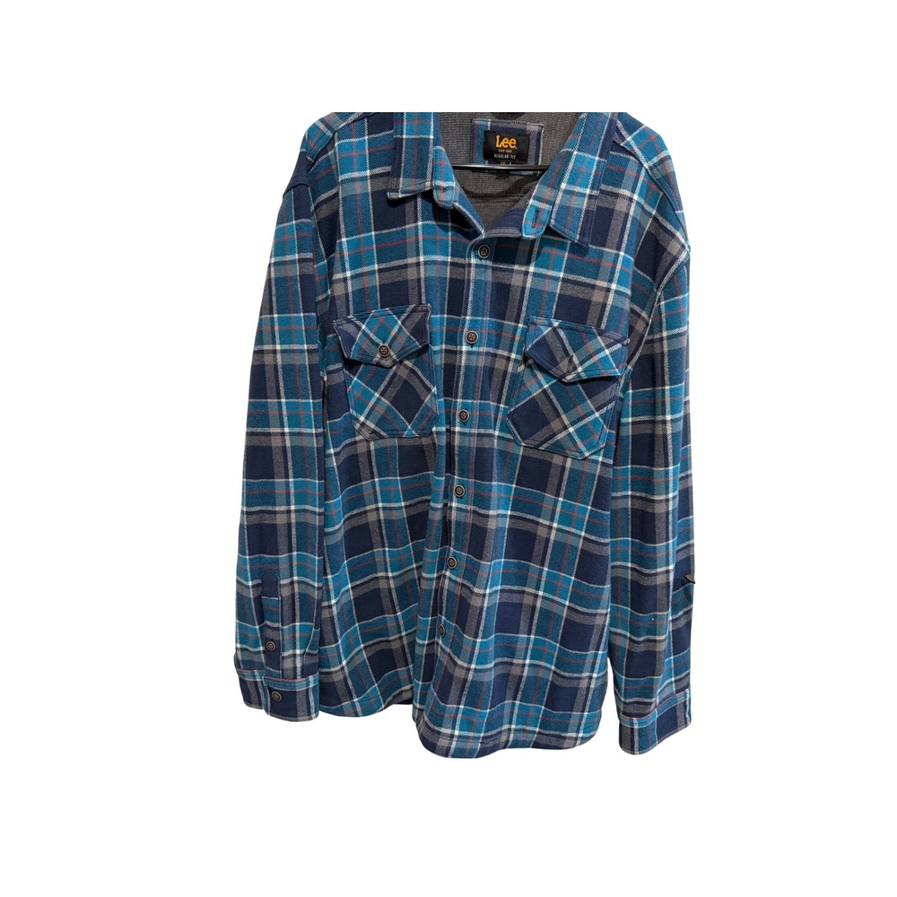 Lee Mens XXL Regular Fit Flannel Shirt Jacket Blue Plaid Jersey Lined 1617830 - Picture 5 of 13